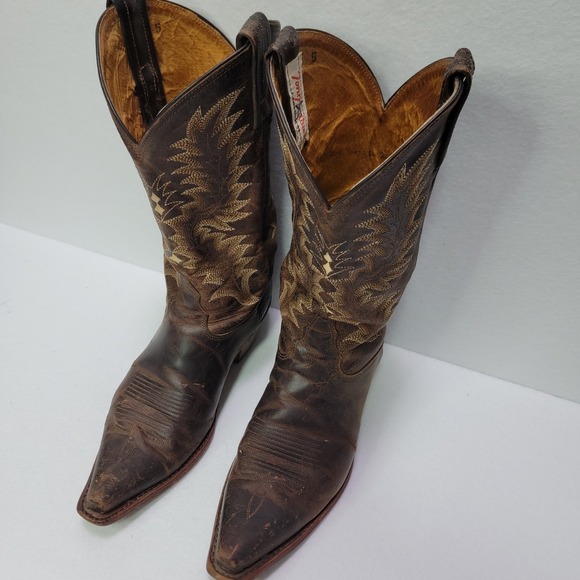 Vintage 90's Tony Lama Cowboy Boots Women's 5 Leather Western Snip Toe USA Made - Picture 10 of 14